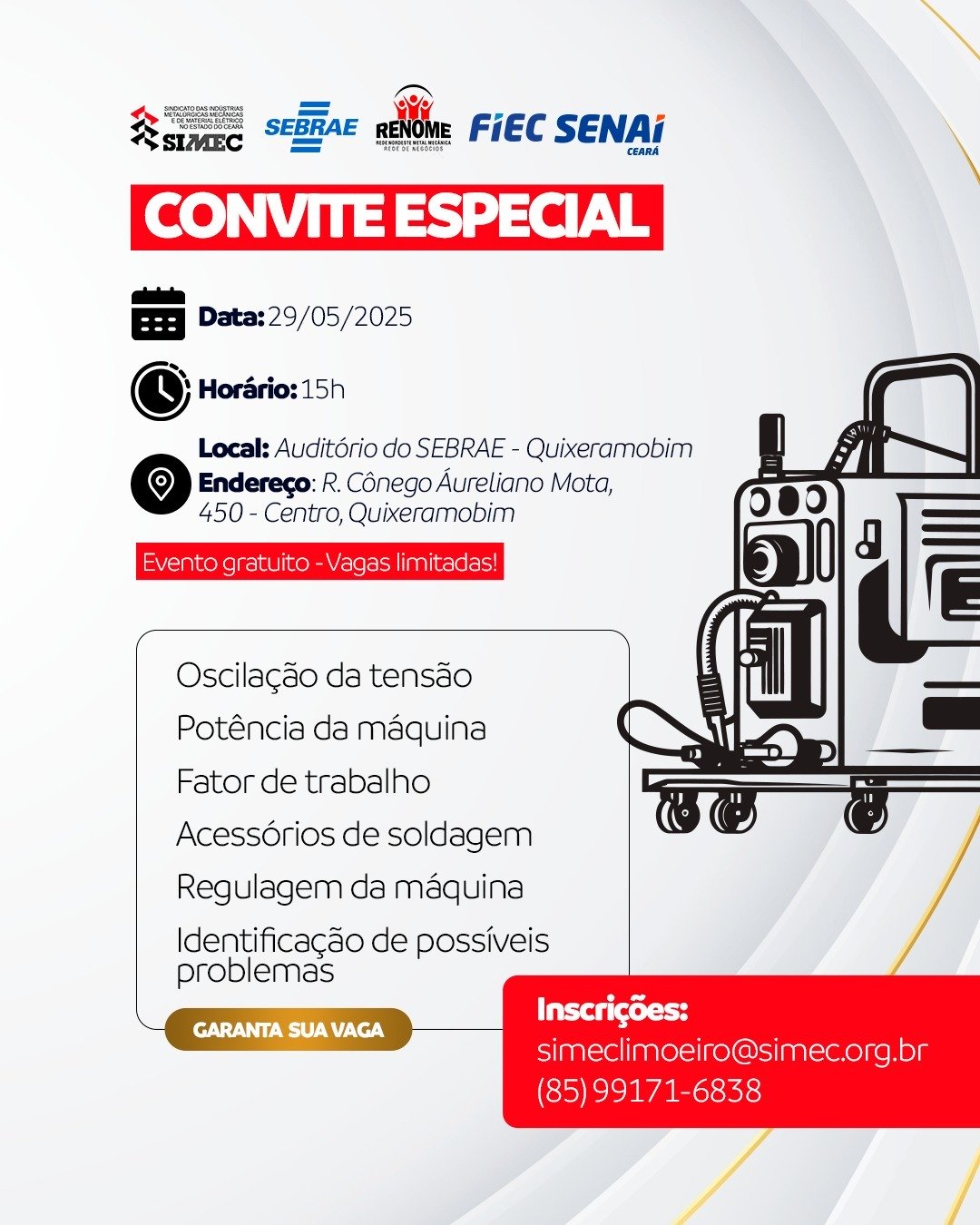 Workshop sobre Manutenção de Máquinas MIG será realizado em Quixeramobim